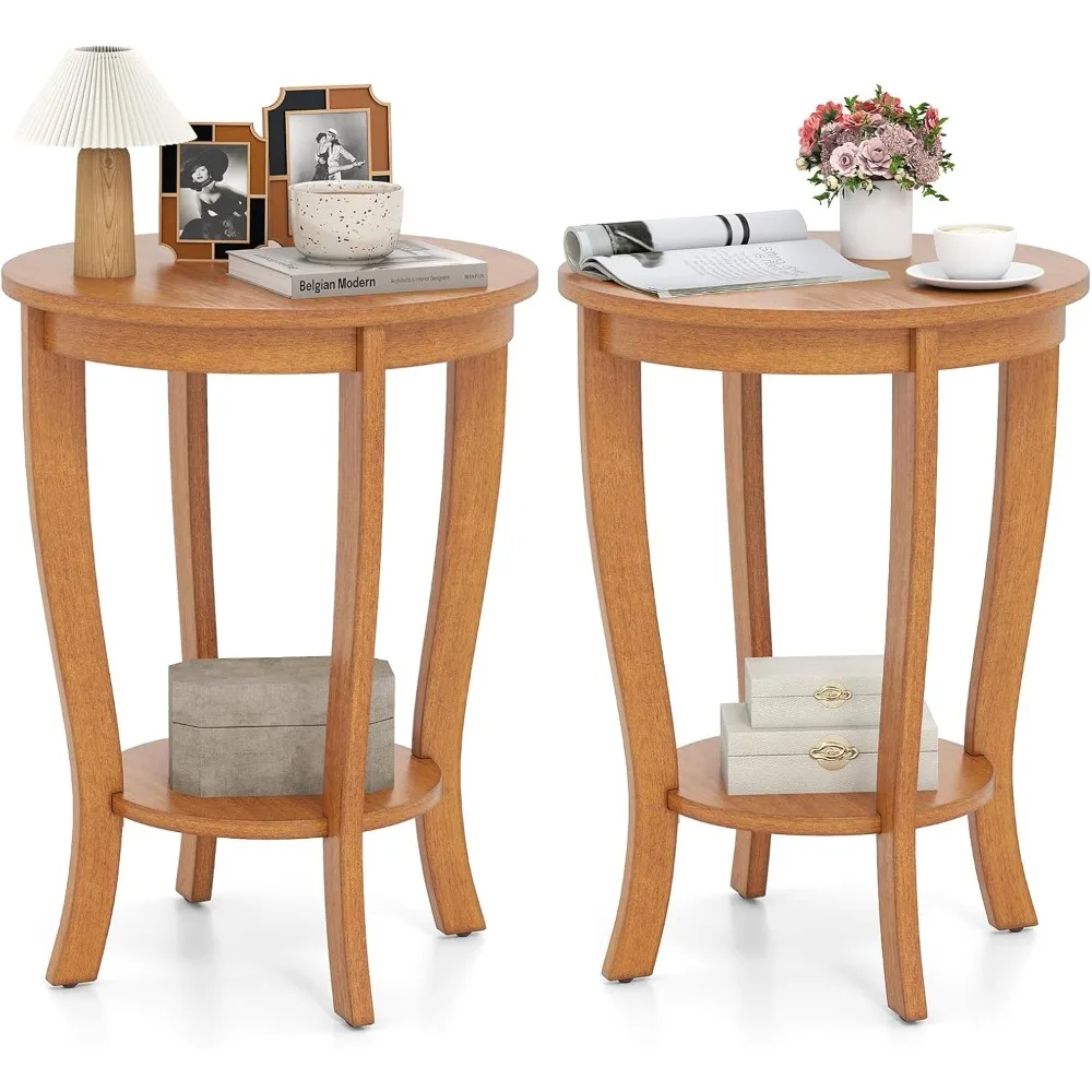 2-Tier Round End Table Set of 2, 18” Sofa Side Table with Storage Shelf, Floor Tea Tables with Solid Wood Legs, Compact
2-Tier Round End Table Set of 2, 18” Sofa Side Table with Storage Shelf, Floor Tea Tables with Solid Wood Legs, Compact