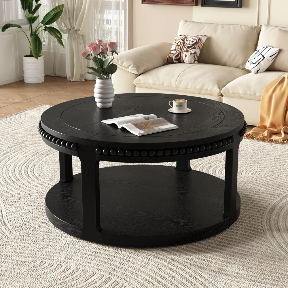 31.5 Inch Solid Wood Round Coffee Table - 2-Tier with Storage Shelf, Modern Living Room Furniture (Black)
31.5 Inch Solid Wood Round Coffee Table - 2-Tier with Storage Shelf, Modern Living Room Furniture (Black)