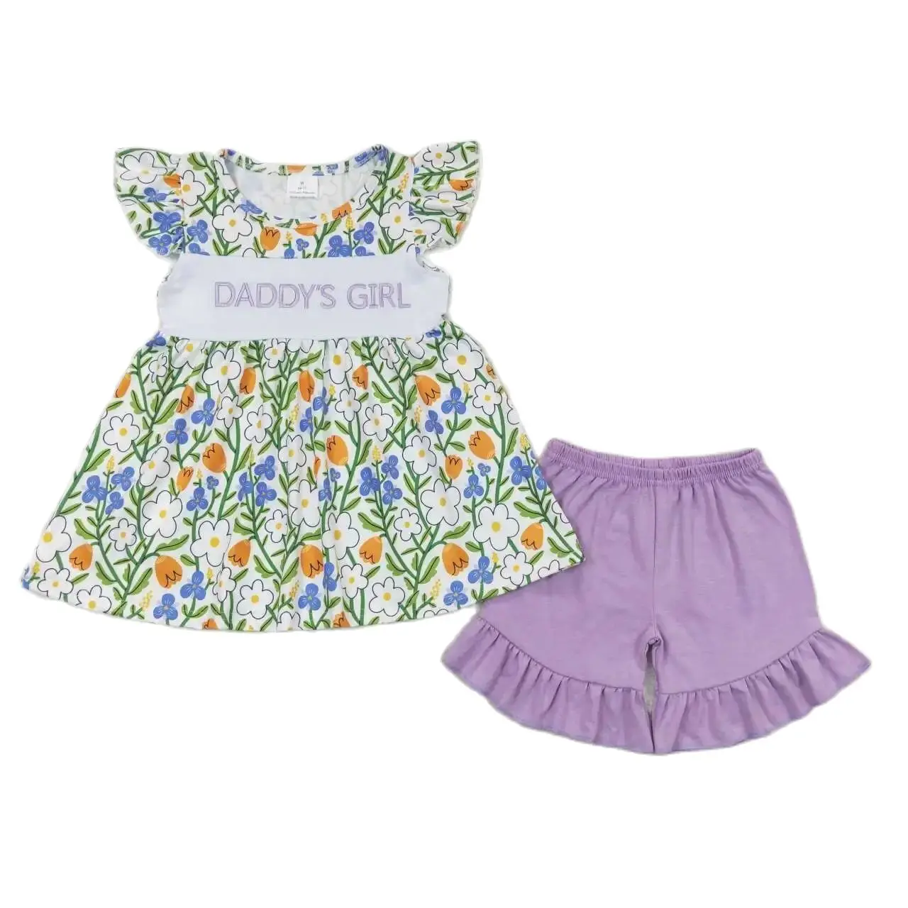 Wholesale Summer Kids Floral Set Children Short Sleeves Embroidery Daddy's Girl Tunic Outfit Toddler Ruffle Purple Cotton Shorts
Wholesale Summer Kids Floral Set Children Short Sleeves Embroidery Daddy's Girl Tunic Outfit Toddler Ruffle Purple Cotton Shorts