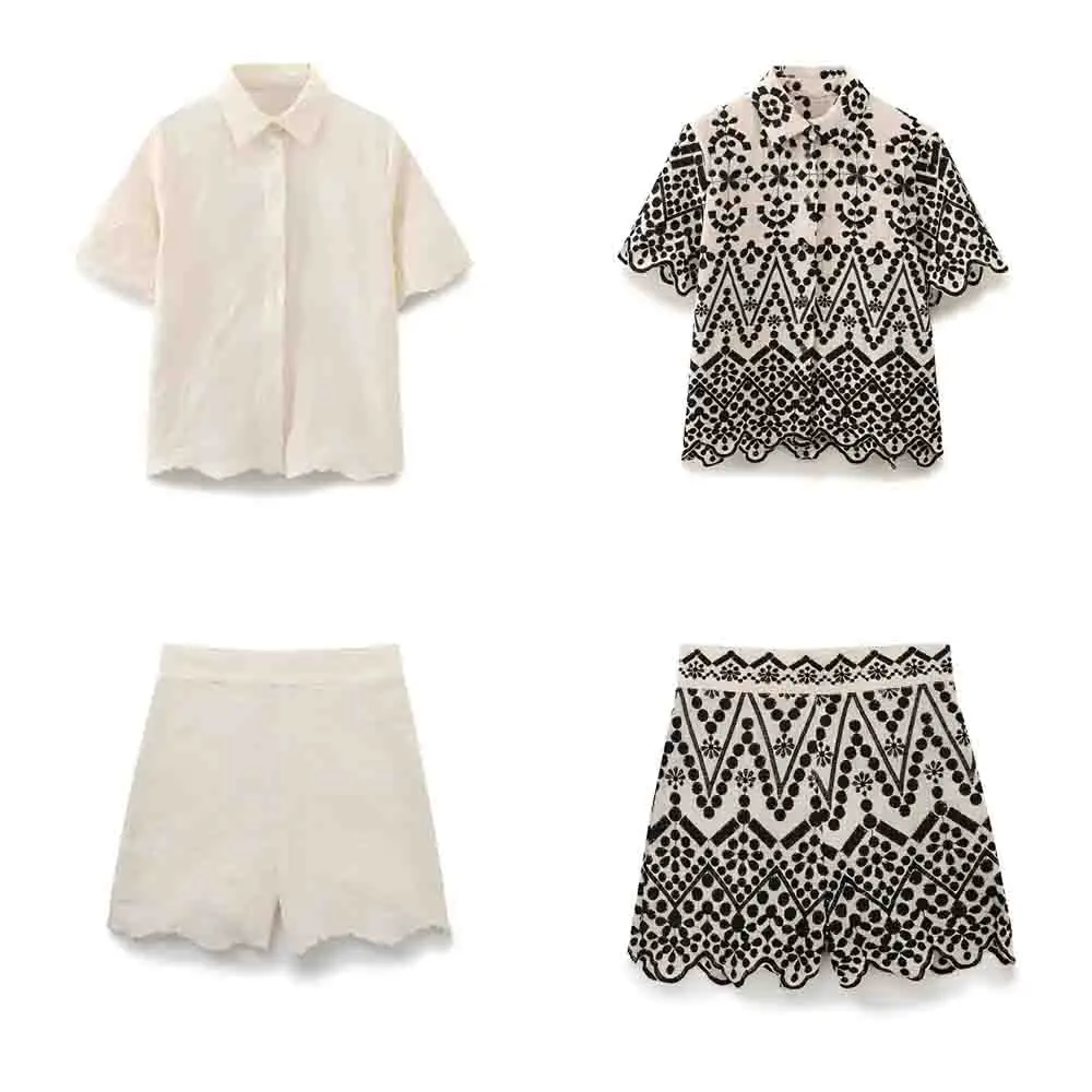 Women's new fashion casual versatile contrasting embroidered shirt short sleeved button up women's shirt chic top+Shorts suit
Women's new fashion casual versatile contrasting embroidered shirt short sleeved button up women's shirt chic top+Shorts suit