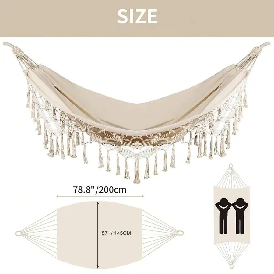 Double Hammock With Heavy Duty 500 Lb Capacity Tassels Fishtail Knitting Outdoor Camping Patio Balcony Beige
Double Hammock With Heavy Duty 500 Lb Capacity Tassels Fishtail Knitting Outdoor Camping Patio Balcony Beige