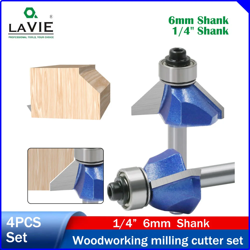 LAVIE 1pc 1/4" & 6mm Shank 45° Professional Bevel Cutter, 45° Chamfer Router Bit for Trimmer & Engraving Machine
LAVIE 1pc 1/4" & 6mm Shank 45° Professional Bevel Cutter, 45° Chamfer Router Bit for Trimmer & Engraving Machine