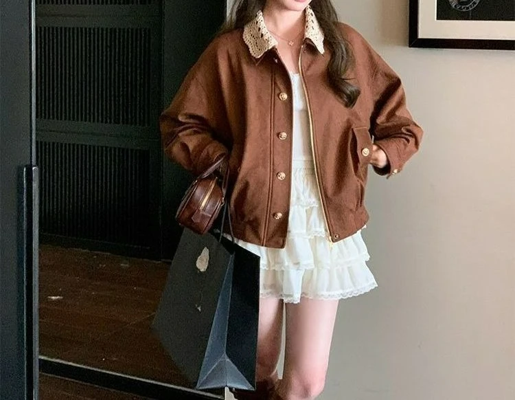 Lapel Lace Jacket Vintage Autumn Premium Brown Loose Jacket Casual Top Spring and Autumn
Lapel Lace Jacket Vintage Autumn Premium Brown Loose Jacket Casual Top Spring and Autumn