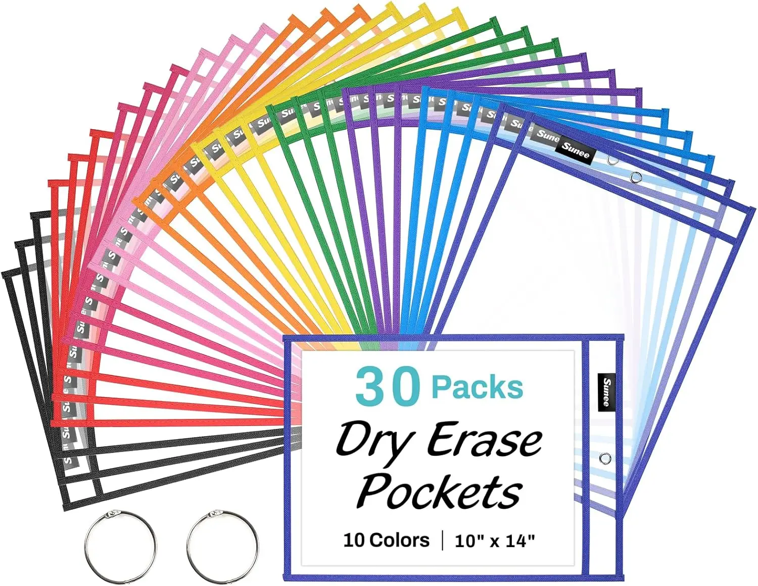 30 Pack Reusable Dry Erase Pocket Sleeves with 2 Rings, Oversized 10x14 Ticket Holders for Classroom Supplies, 10 Assorted
30 Pack Reusable Dry Erase Pocket Sleeves with 2 Rings, Oversized 10x14 Ticket Holders for Classroom Supplies, 10 Assorted
