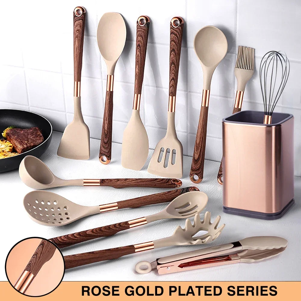 Silicone Cooking Utensils Set Kitchen Non-stick Tool Gold Plated Handle Gadgets BPA FREE Kitchenware Heat Resistant Spatula Set
Silicone Cooking Utensils Set Kitchen Non-stick Tool Gold Plated Handle Gadgets BPA FREE Kitchenware Heat Resistant Spatula Set