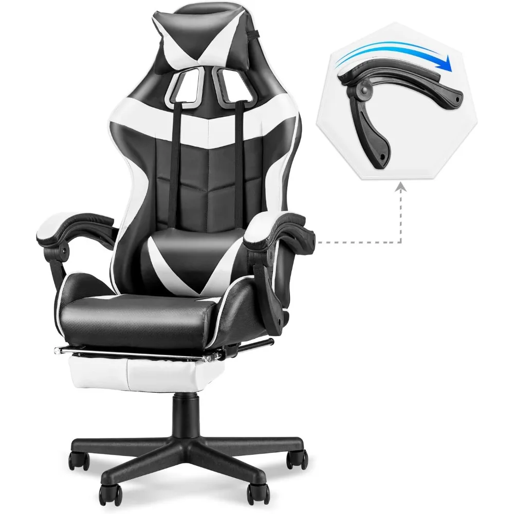 White Gaming Chairs with Footrest,Ergonomic PC Computer Game Chair,Home Office Desk Chair with Headrest and Lumbar Sup 
White Gaming Chairs with Footrest,Ergonomic PC Computer Game Chair,Home Office Desk Chair with Headrest and Lumbar Sup
