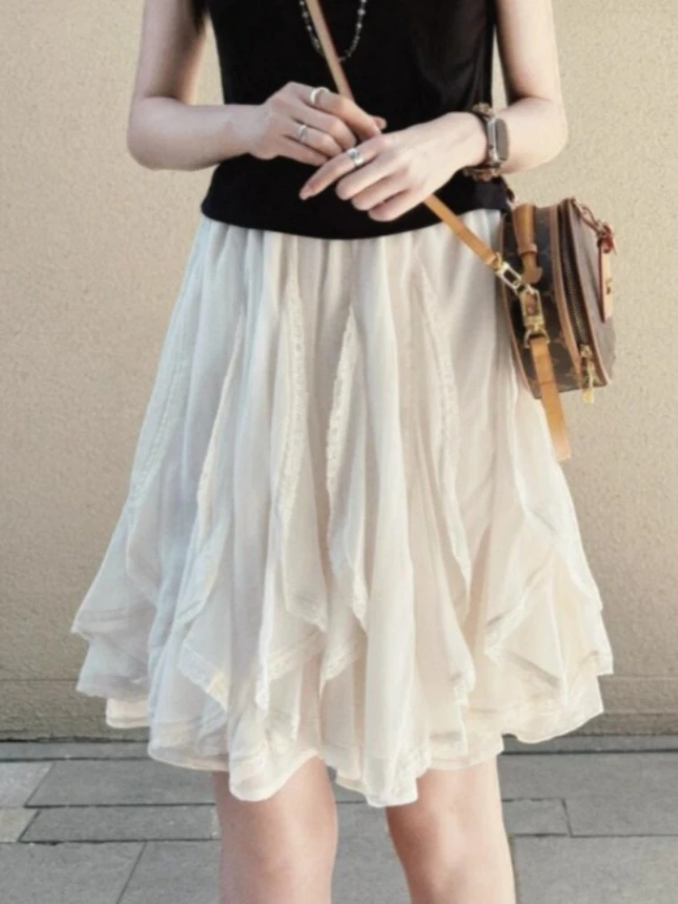 Summer Korean Chic Lace Tulle Skirt Women's Fairycore Sweet Elegant Ruffle Skirts Vintage Streetwear Irregular Layered Skirts
Summer Korean Chic Lace Tulle Skirt Women's Fairycore Sweet Elegant Ruffle Skirts Vintage Streetwear Irregular Layered Skirts
