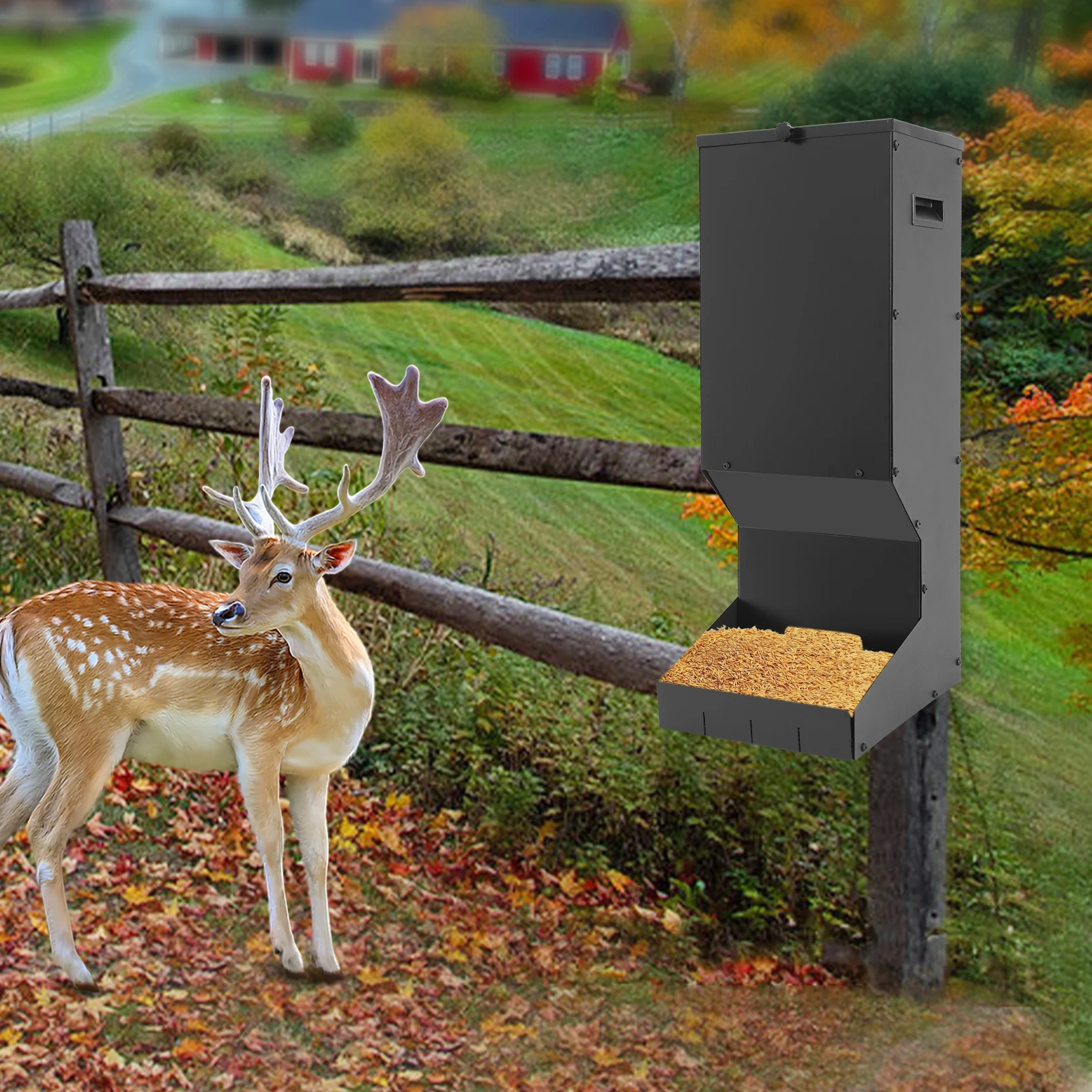 27.9*30.4*76.2cm Suspended Farm Feeder Automatic Deer Feeder with Waterproof Cover, Suitable for Outdoor and Farm Use
27.9*30.4*76.2cm Suspended Farm Feeder Automatic Deer Feeder with Waterproof Cover, Suitable for Outdoor and Farm Use
