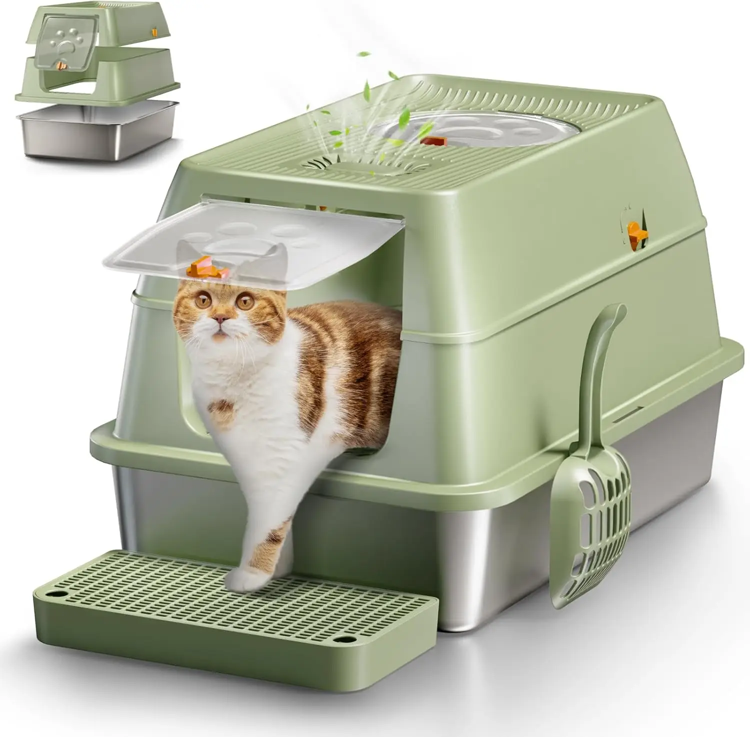 XL Enclosed Stainless Steel Cat Litter Box with Lid, High Sided Design, Odor Control Filters, Easy Clean for Large Cats
XL Enclosed Stainless Steel Cat Litter Box with Lid, High Sided Design, Odor Control Filters, Easy Clean for Large Cats