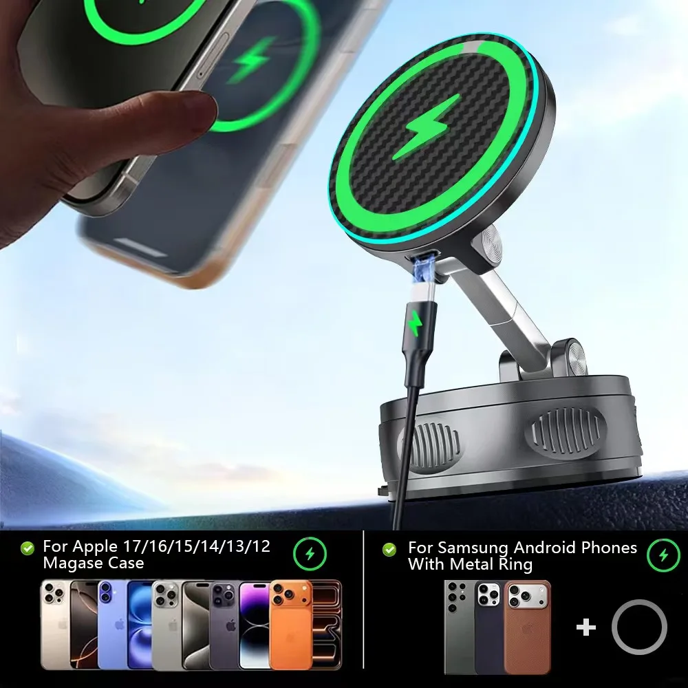 Magnetic Wireless Charger Car Phone Holder Vacuum Suction Cup Stand 360° Adjustable Dashboard Mount For Magsafe iPhone 12-17
Magnetic Wireless Charger Car Phone Holder Vacuum Suction Cup Stand 360° Adjustable Dashboard Mount For Magsafe iPhone 12-17