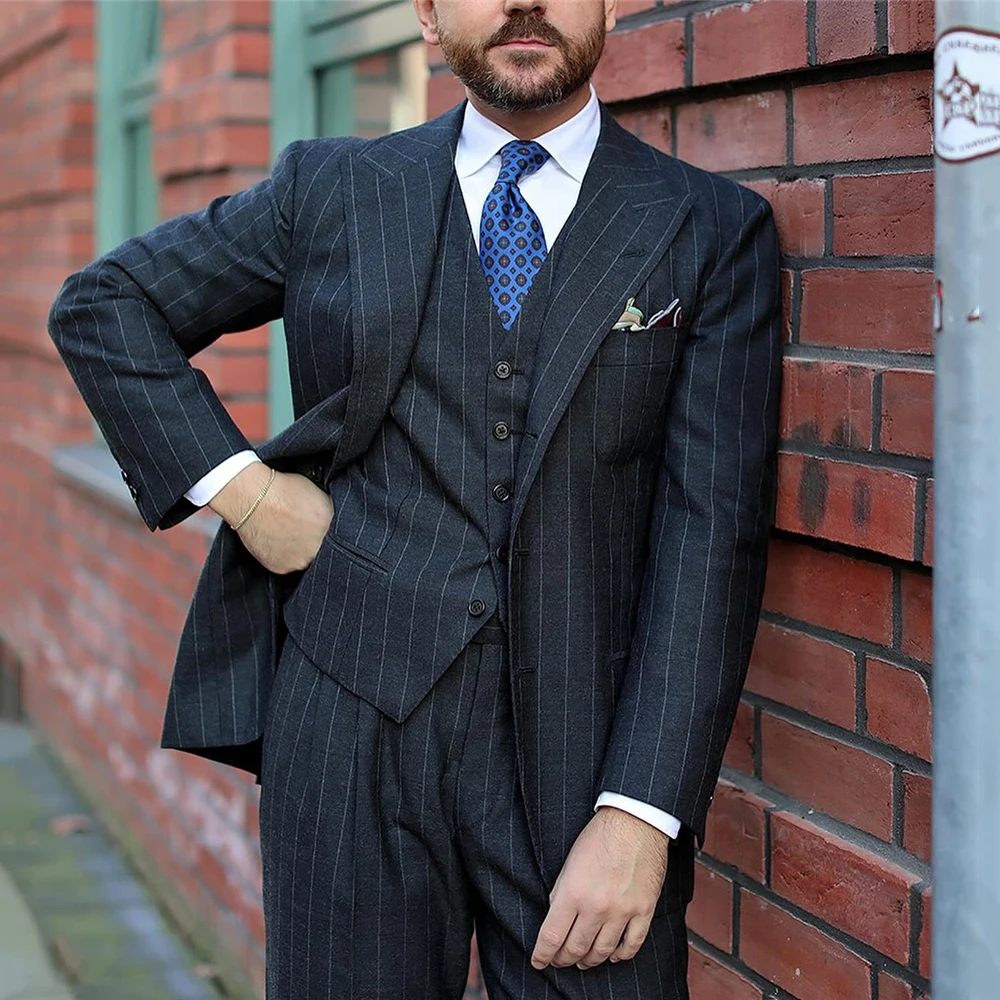 Handsome Navy Blue Striped Suit For Mens Formal Business Blazer Wedding Groom Tuxedo 3 Piece Set Jacket Vest Pants Costume Homme
Handsome Navy Blue Striped Suit For Mens Formal Business Blazer Wedding Groom Tuxedo 3 Piece Set Jacket Vest Pants Costume Homme