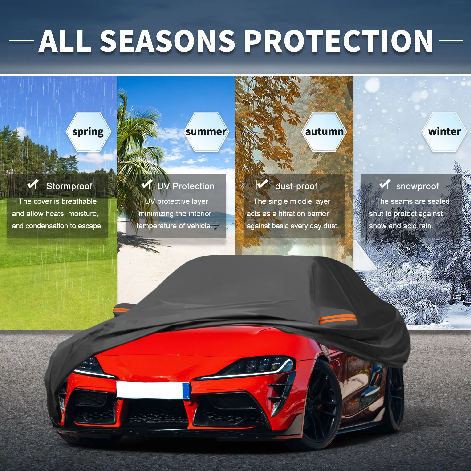UXCELL Car Cover for Toyota Supra 210D-PU Outdoor Full Car Covers All Weather with Door Zipper Waterproof Sun Rain Protection
UXCELL Car Cover for Toyota Supra 210D-PU Outdoor Full Car Covers All Weather with Door Zipper Waterproof Sun Rain Protection