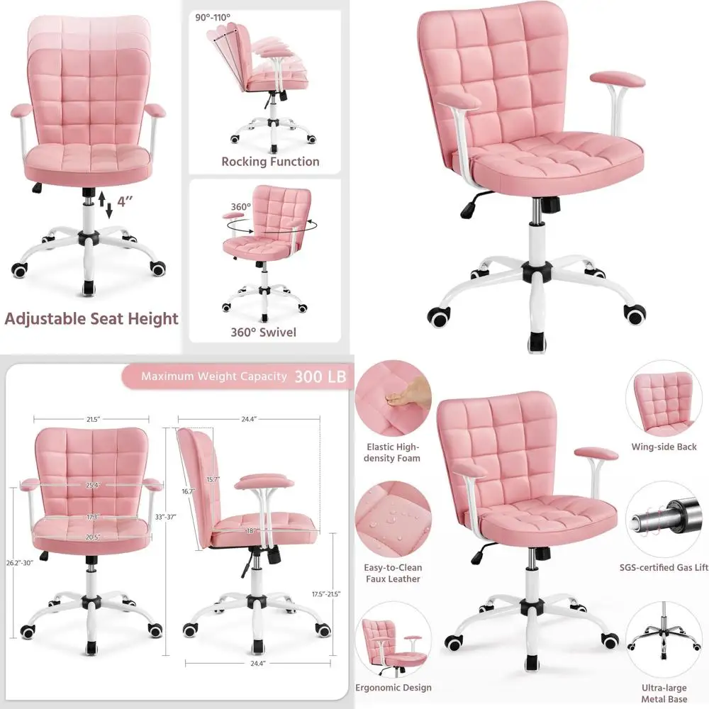 Pink Adjustable Leather Vanity Chair with Detachable Padded Armrests for Home or Office
Pink Adjustable Leather Vanity Chair with Detachable Padded Armrests for Home or Office