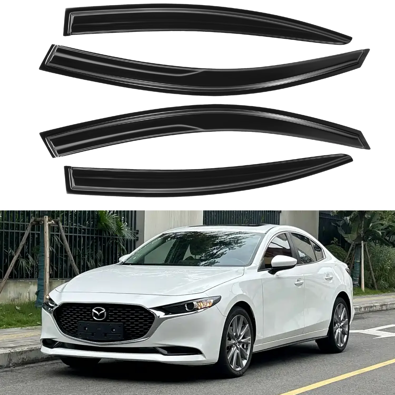 For Mazda 3 4-Door Sedan 2004-2009 Wind Deflectors Tinted 4pcs Set Window Visor Sun Rain Vent Guards with Drainage Grooves 1.5MM Thick
For Mazda 3 4-Door Sedan 2004-2009 Wind Deflectors Tinted 4pcs Set Window Visor Sun Rain Vent Guards with Drainage Grooves 1.5MM Thick