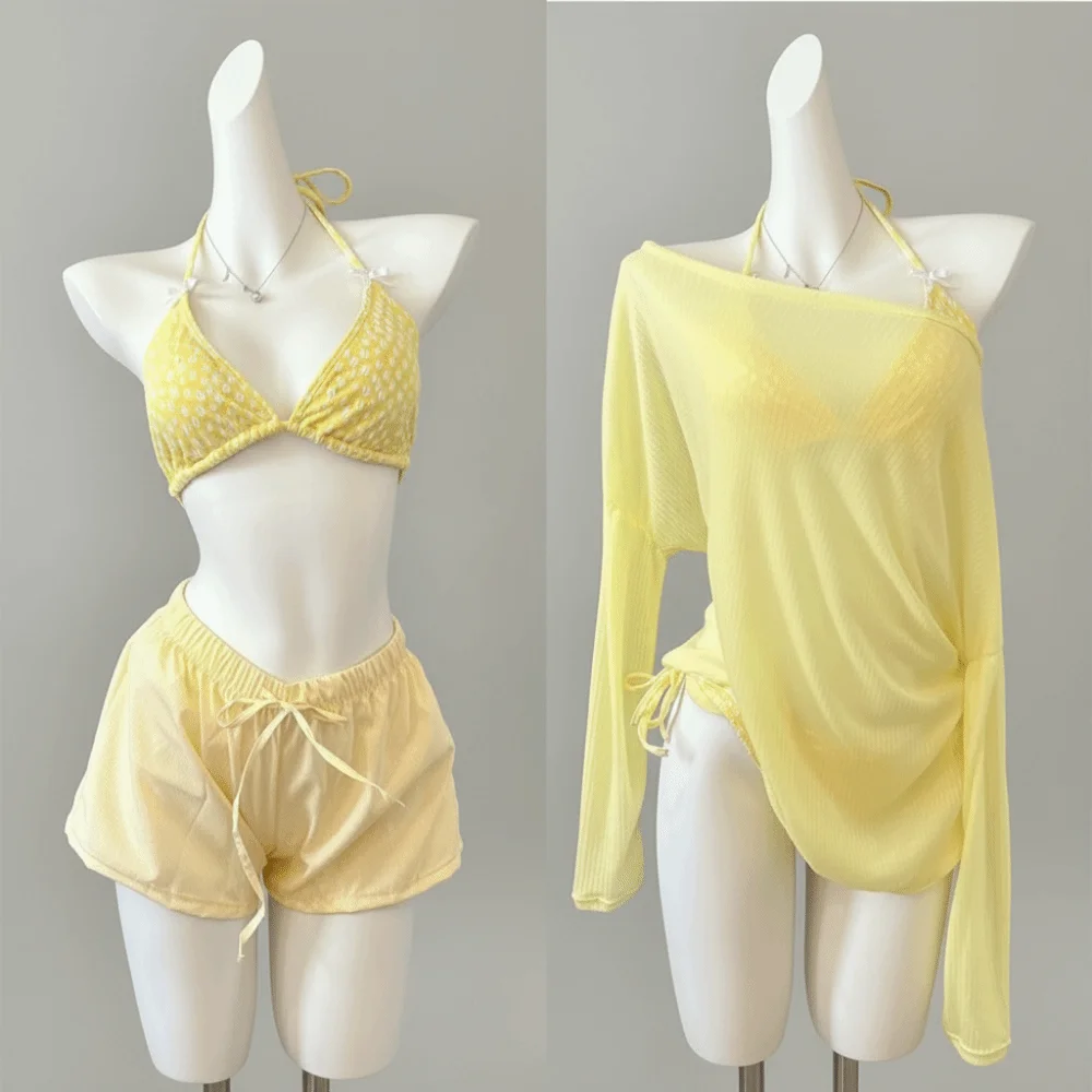 Lace-up Women's Swimwear Set Beachwear Sun Protection Long Sleeve Swimsuit Loose Mesh Transparent 4Pieces Bikini Swimsuit
Lace-up Women's Swimwear Set Beachwear Sun Protection Long Sleeve Swimsuit Loose Mesh Transparent 4Pieces Bikini Swimsuit
