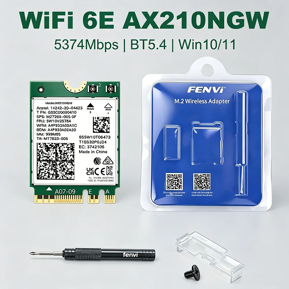Wi-Fi 6E AX210 Wireless WiFi Card BT5.4 M.2 5374Mbps 802.11AX Bluetooth 5.4 Ethernet Network Adapter AX210NGW For Win10/11
Wi-Fi 6E AX210 Wireless WiFi Card BT5.4 M.2 5374Mbps 802.11AX Bluetooth 5.4 Ethernet Network Adapter AX210NGW For Win10/11