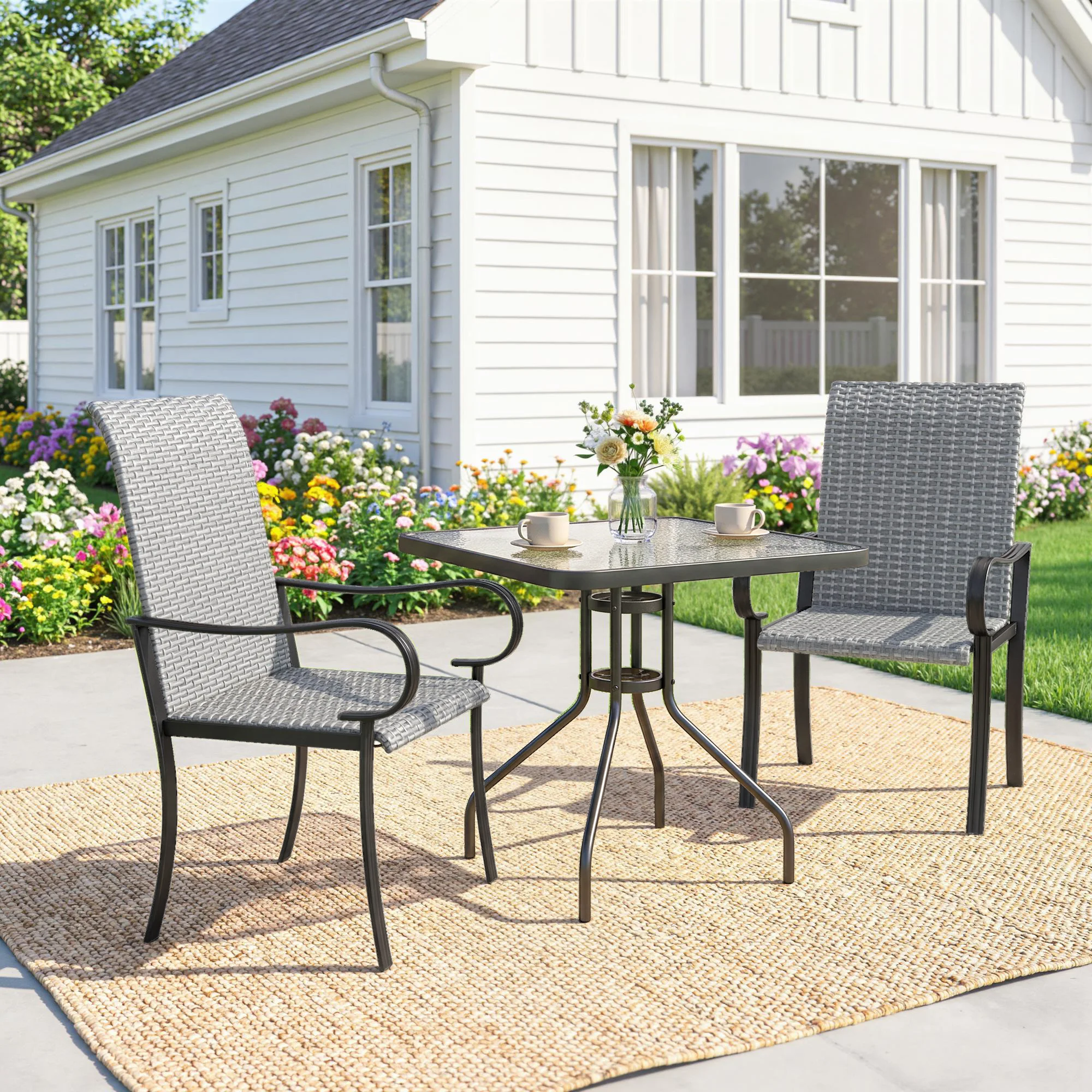 Set of 2 Outdoor Wicker Dining Chairs with Armrests, Gray
Set of 2 Outdoor Wicker Dining Chairs with Armrests, Gray