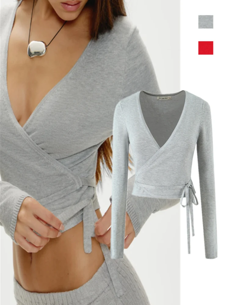Сексуальный вязаный топ в американском стиле ретро с глубоким v-образным вырезом, женский облегающий топ с поясом, облегающий базовый слой, открытый кардиган
Сексуальный вязаный топ в американском стиле ретро с глубоким v-образным вырезом, женский облегающий топ с поясом, облегающий базовый слой, открытый кардиган