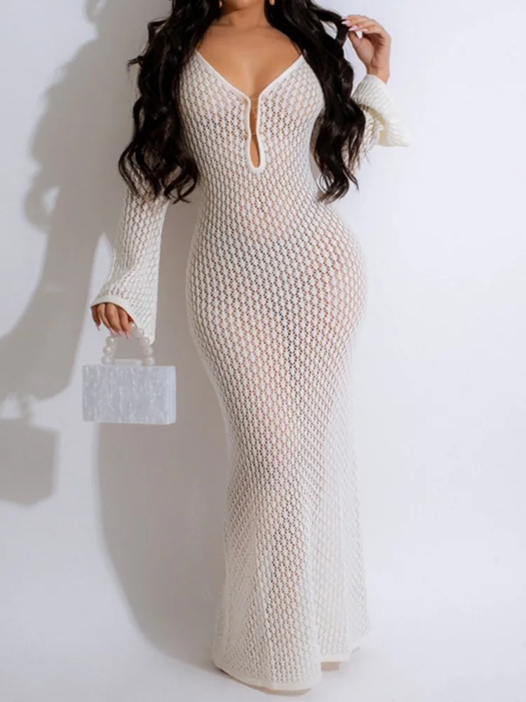 Lady Sexy Hollow Out Dress Fashion Long Sleeve Deep V Neck Slim Package Hip Dresses For Women Holiday Womens Clothing Robe Femme
Lady Sexy Hollow Out Dress Fashion Long Sleeve Deep V Neck Slim Package Hip Dresses For Women Holiday Womens Clothing Robe Femme