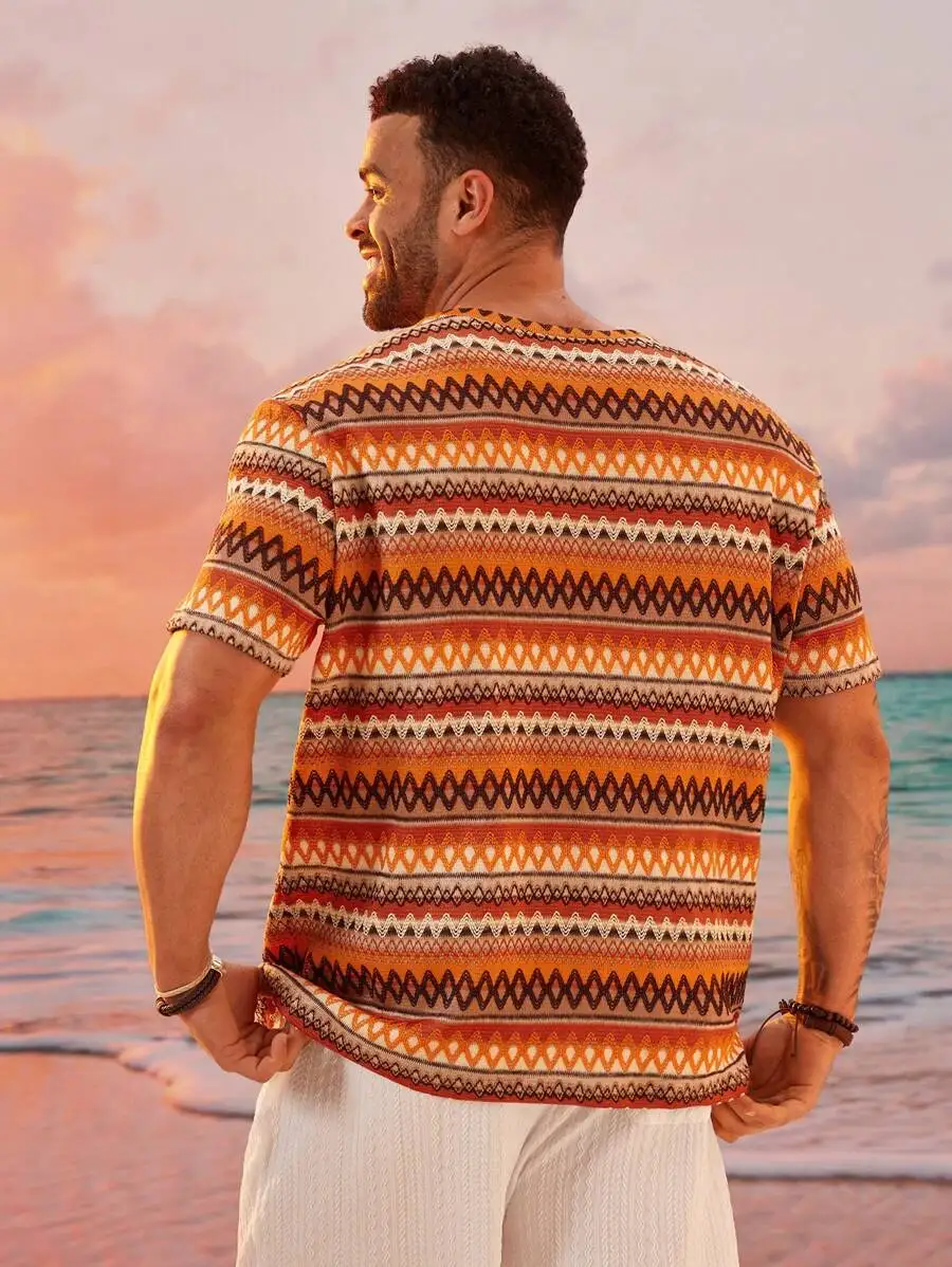 Mens Casual Loose Knit T-Shirt With Geometric Pattern Summer
Mens Casual Loose Knit T-Shirt With Geometric Pattern Summer
