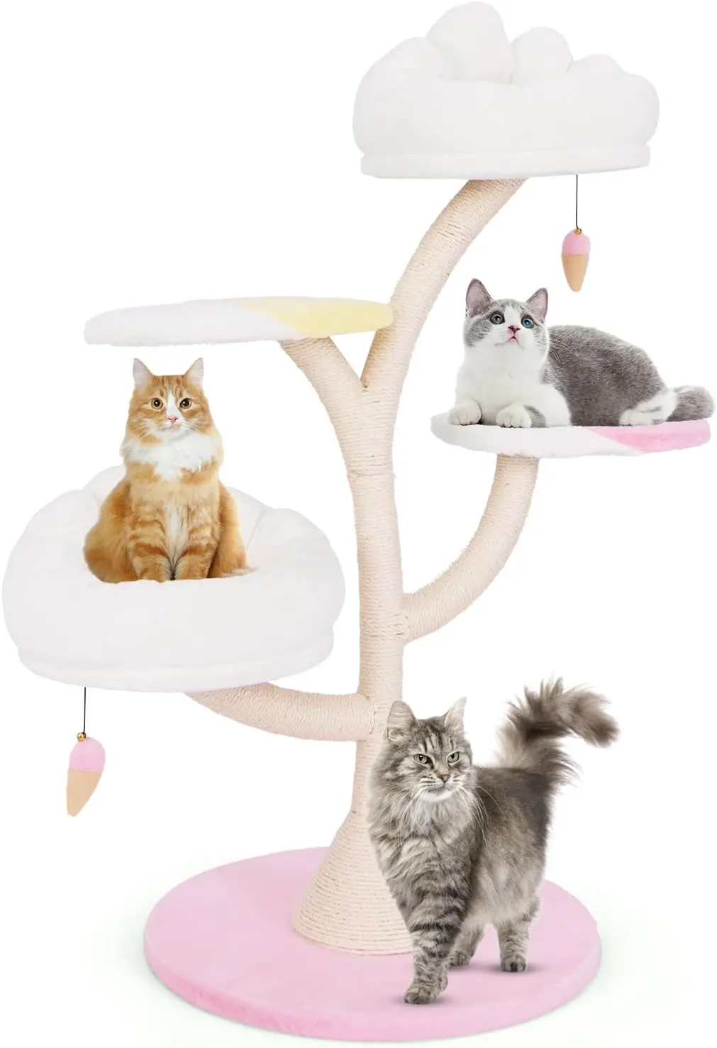 48.5 inch Cat Tree Tower, Cute Cat Tower with Sisal Scratching Posts, 2 Cat Perches, 2 Platforms, and Ice Cream-Shaped Dangling
48.5 inch Cat Tree Tower, Cute Cat Tower with Sisal Scratching Posts, 2 Cat Perches, 2 Platforms, and Ice Cream-Shaped Dangling