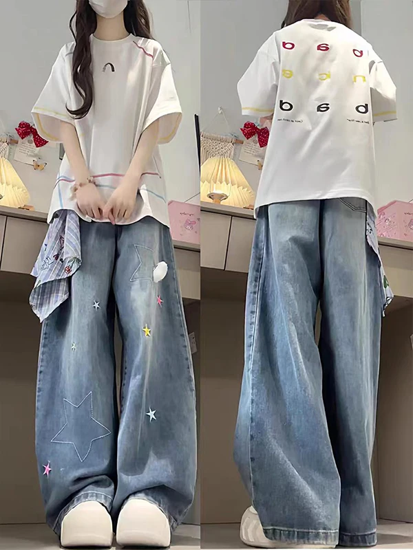 American Style Embroidered Slimming Wide Leg Jeans Casual High Waist Cotton Blend Summer Thin Design Versatile Loose Fit
American Style Embroidered Slimming Wide Leg Jeans Casual High Waist Cotton Blend Summer Thin Design Versatile Loose Fit
