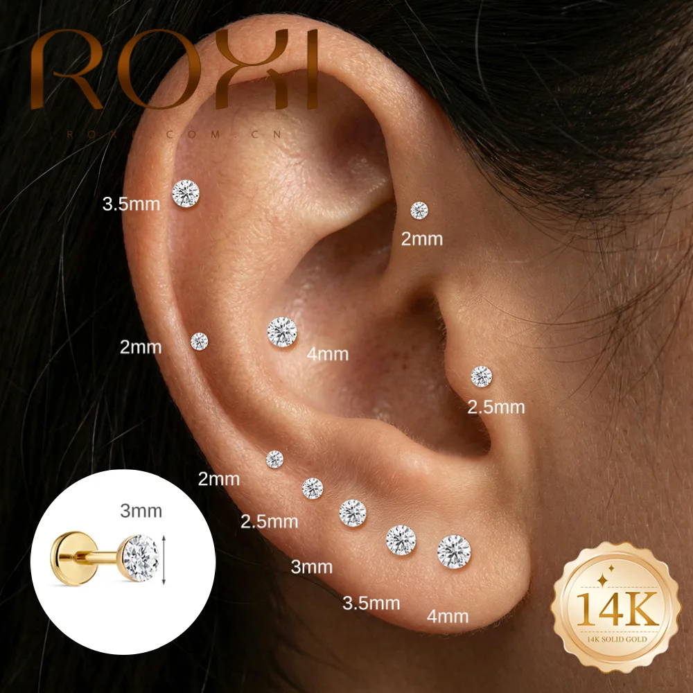 ROXI 1PC 5/6/8mm 14K Solid Gold Classic Round Invisible Set CZ Flat Back Piercing Studs Hypoallergenic Earring for Women
ROXI 1PC 5/6/8mm 14K Solid Gold Classic Round Invisible Set CZ Flat Back Piercing Studs Hypoallergenic Earring for Women