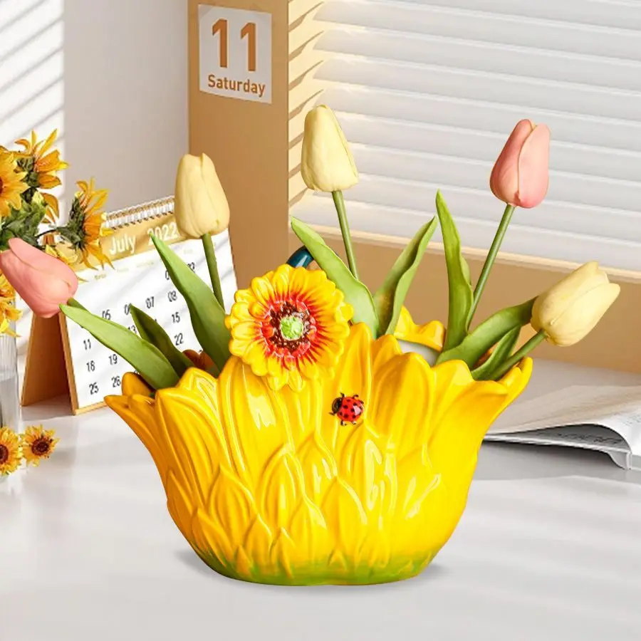 Sunflower Flower Portable Ceramic Flower Basket Creative Home Flower Arrangement Ornament Chopsticks Knife and Fork Storage
Sunflower Flower Portable Ceramic Flower Basket Creative Home Flower Arrangement Ornament Chopsticks Knife and Fork Storage