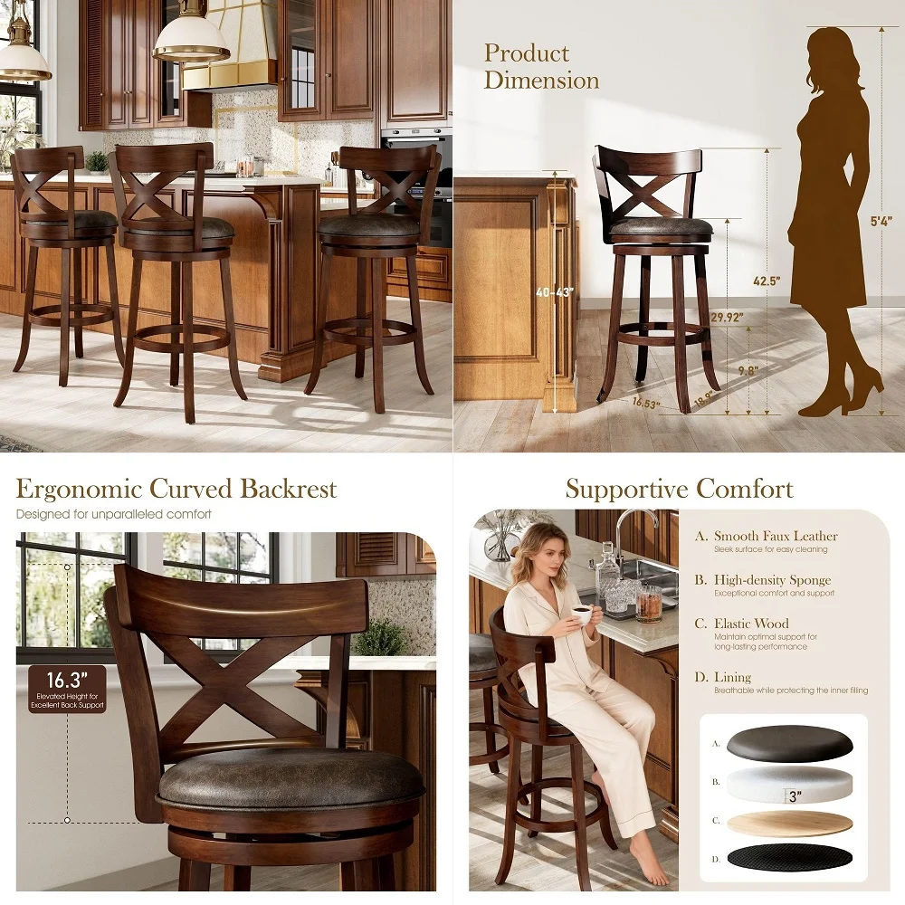 LEAF Counter Height Bar Stools Set of 4 Rattan Chair Boho Wicker Metal Counter Stools with Back and Footrest Patio Seating Mode
LEAF Counter Height Bar Stools Set of 4 Rattan Chair Boho Wicker Metal Counter Stools with Back and Footrest Patio Seating Mode