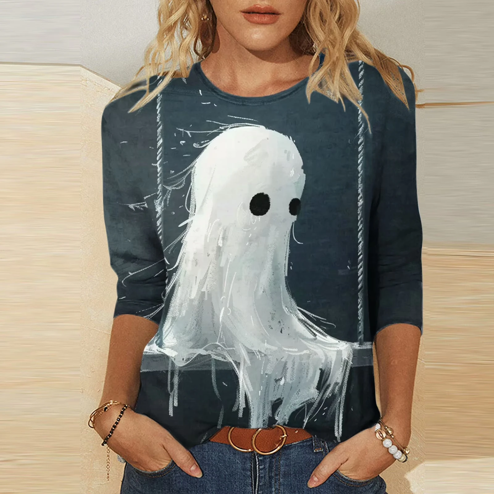 Женская рубашка ужасов на Хэллоуин с забавным мультяшным принтом призраков, круглый вырез, длинный рукав, полиэстер, женская рубашка с длинным рукавом
Женская рубашка ужасов на Хэллоуин с забавным мультяшным принтом призраков, круглый вырез, длинный рукав, полиэстер, женская рубашка с длинным рукавом