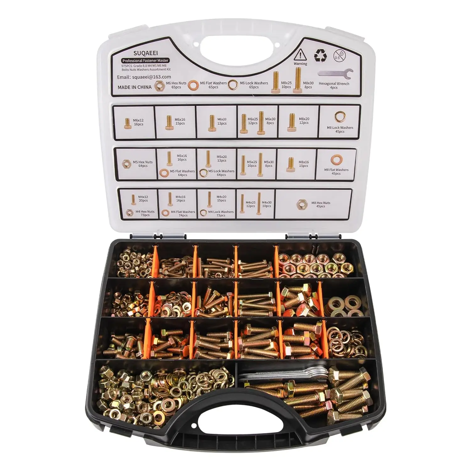 975 Pcs Metric Bolt Assortment - Premium Grade 8.8 Fasteners, Yellow Zinc Plated – M4, M5, M6, M8 (12-30mm), Durable, Corrosion
975 Pcs Metric Bolt Assortment - Premium Grade 8.8 Fasteners, Yellow Zinc Plated – M4, M5, M6, M8 (12-30mm), Durable, Corrosion