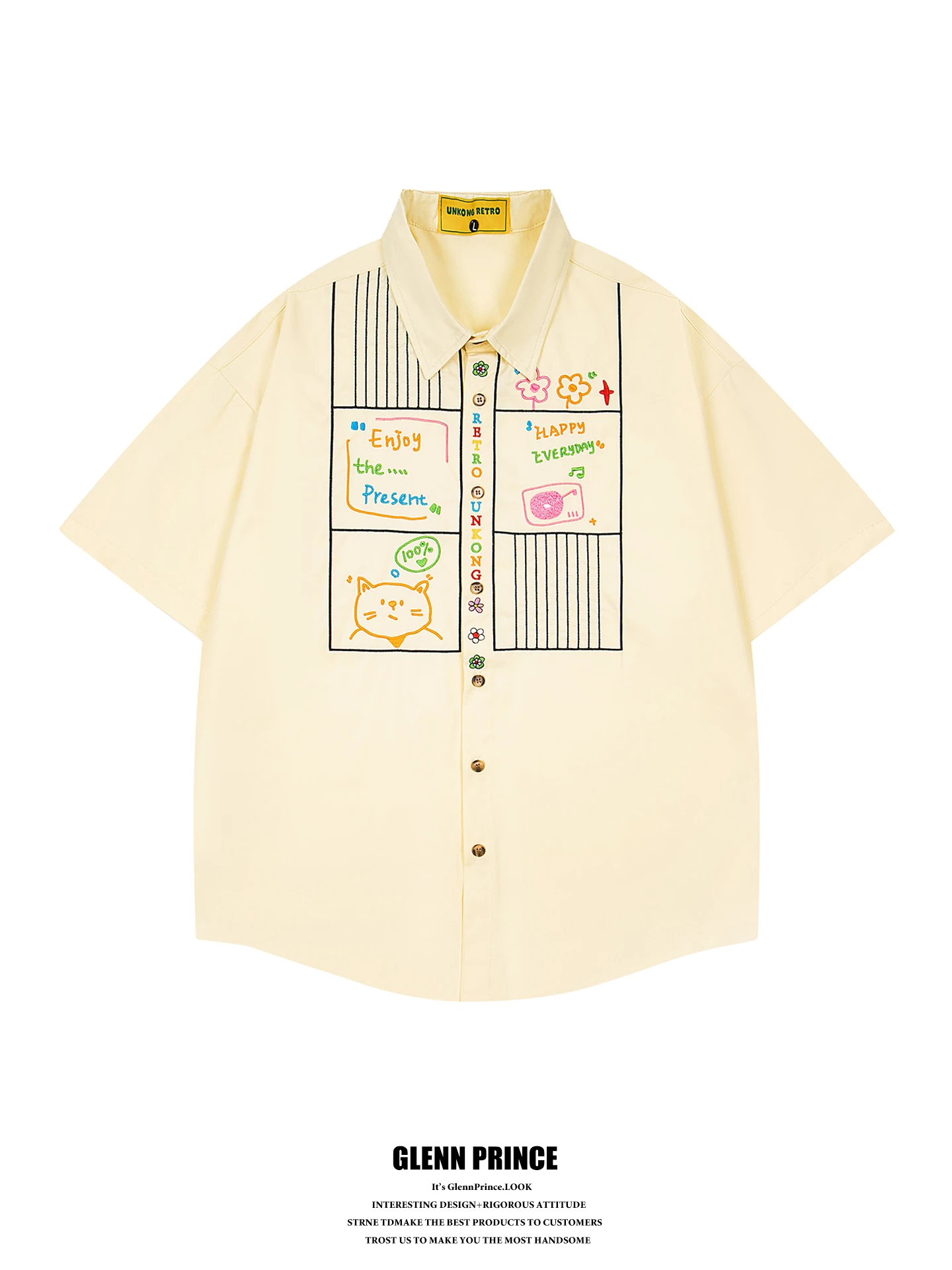 GPstudio Japanese Retro Cartoon Embroidery Short Sleeve Cotton Casual Shirt Men's Summer Unique Design Loose Fit Breathable
GPstudio Japanese Retro Cartoon Embroidery Short Sleeve Cotton Casual Shirt Men's Summer Unique Design Loose Fit Breathable