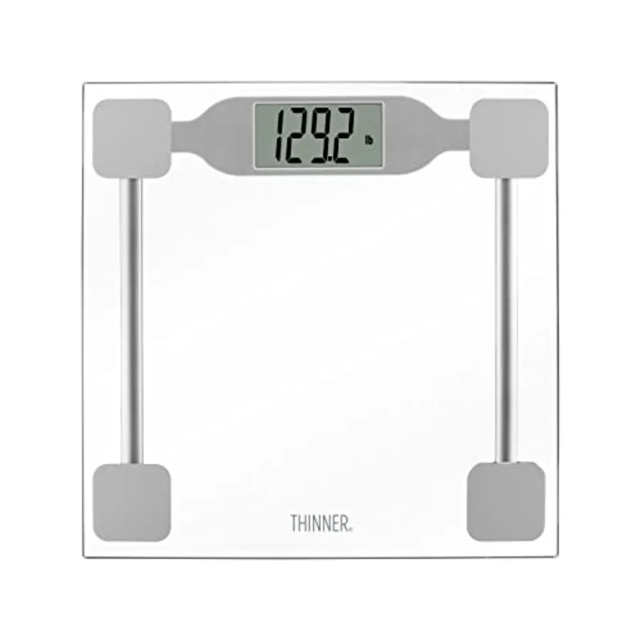 Thinner by Scale for Body Weight, Digital Bathroom Scale in Clear Tempered Glass
Thinner by Scale for Body Weight, Digital Bathroom Scale in Clear Tempered Glass