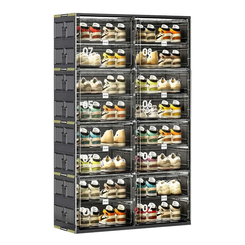 8-Tier Stackable Shoe Storage Organizer, Collapsible Folding Cabinet with Magnetic Clear Doors for 32 Pairs, Durable Plastic, Bl
8-Tier Stackable Shoe Storage Organizer, Collapsible Folding Cabinet with Magnetic Clear Doors for 32 Pairs, Durable Plastic, Bl
