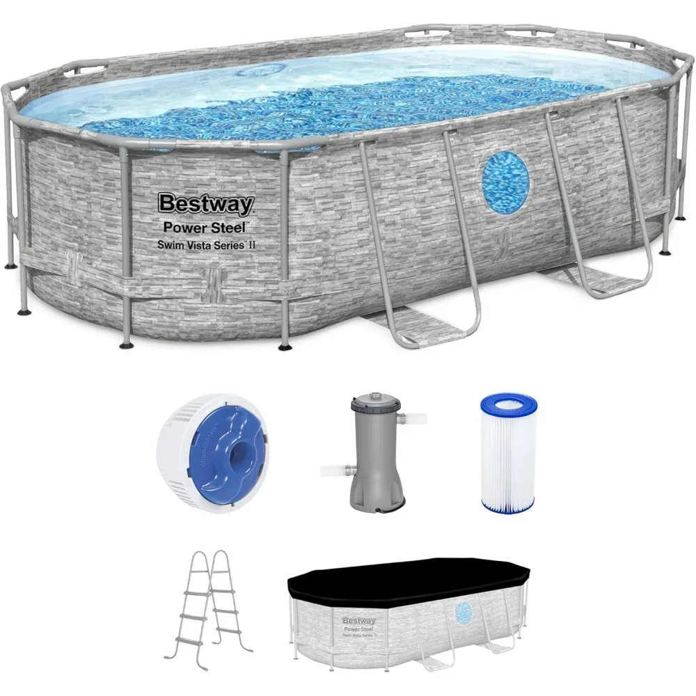 Power Steel Swim Vista Series II 14' x 8' 2" x 39.5" Above Ground Outdoor Swimming Pool Set with 530 GPH Filter Pump,
Power Steel Swim Vista Series II 14' x 8' 2" x 39.5" Above Ground Outdoor Swimming Pool Set with 530 GPH Filter Pump,