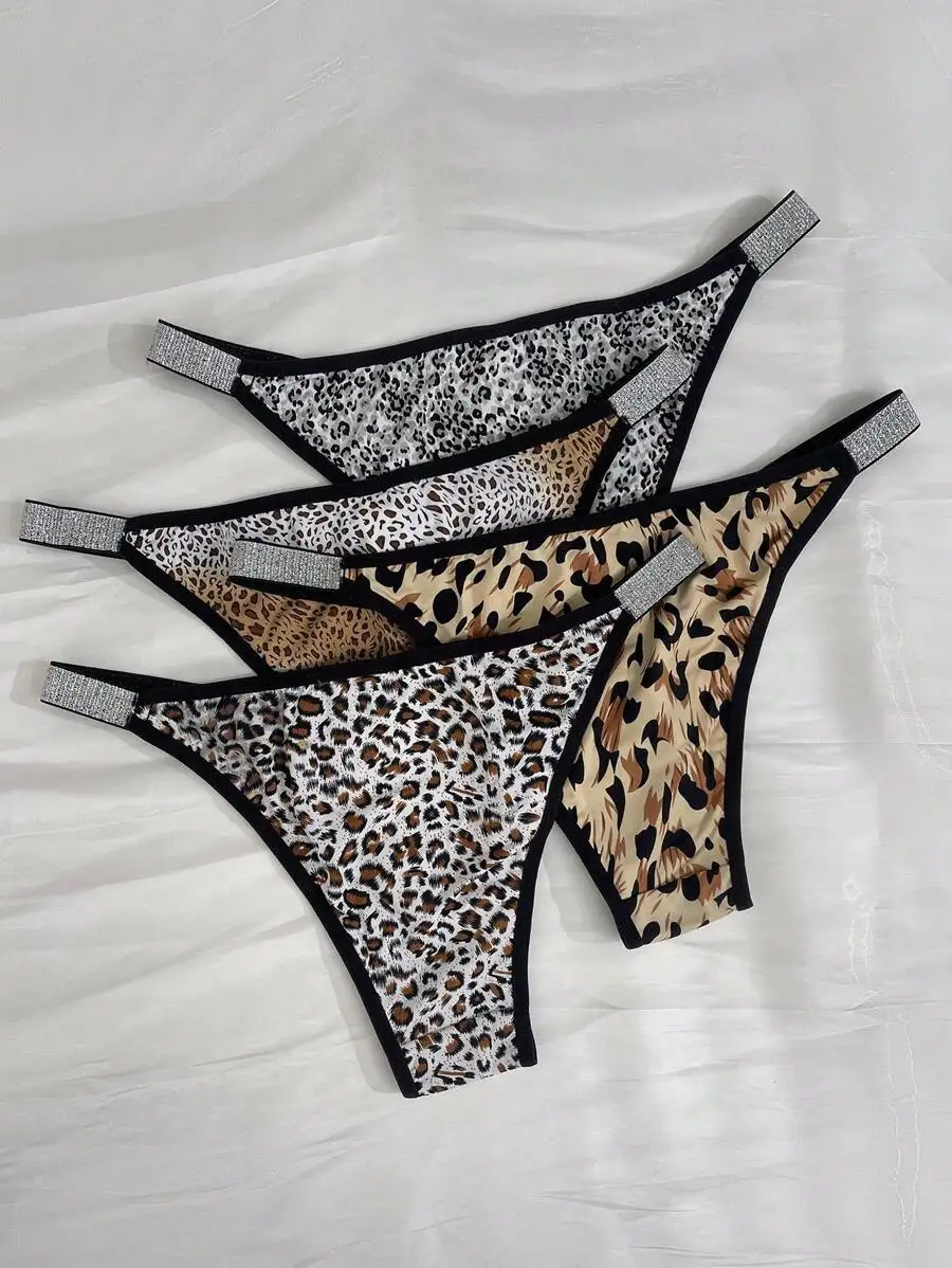 Leopard And Cheetah Print Thong Underwear Set With Sparkly Waistband For Women
Leopard And Cheetah Print Thong Underwear Set With Sparkly Waistband For Women
