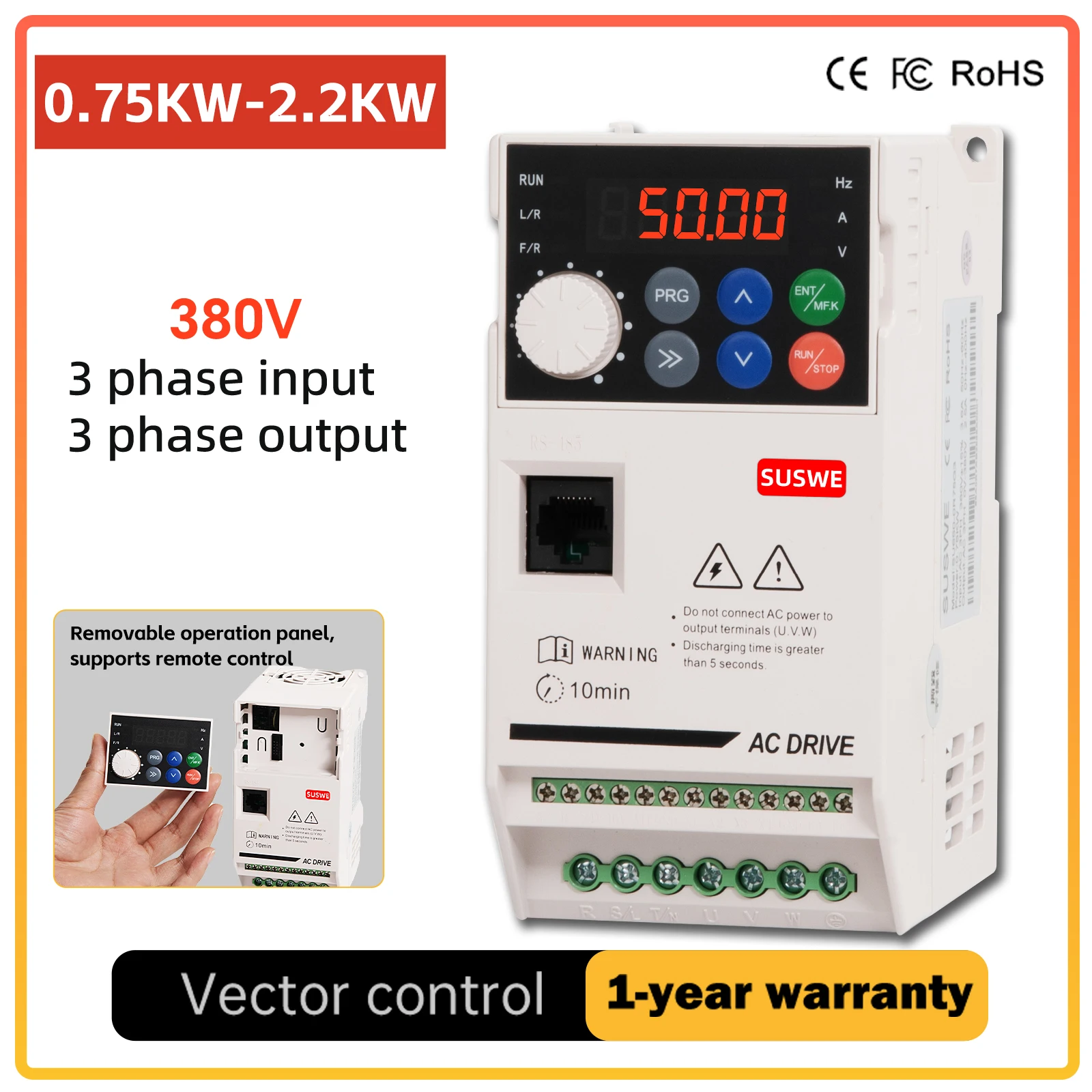 SU650 380V 0.75KW 1.5KW 2.2KW 4KW 5.5KW Inverter Latest Model Energy Saving Variable Frequency Motor Controller
SU650 380V 0.75KW 1.5KW 2.2KW 4KW 5.5KW Inverter Latest Model Energy Saving Variable Frequency Motor Controller
