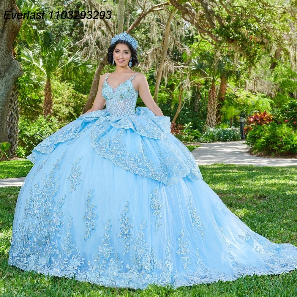 EVLAST Customized Shiny Sky Blue Quinceanera Dress Ball Gown Floral Lace Applique Beading Cape Sweet 16 Vestido De 15 Anos E1Q20
EVLAST Customized Shiny Sky Blue Quinceanera Dress Ball Gown Floral Lace Applique Beading Cape Sweet 16 Vestido De 15 Anos E1Q20