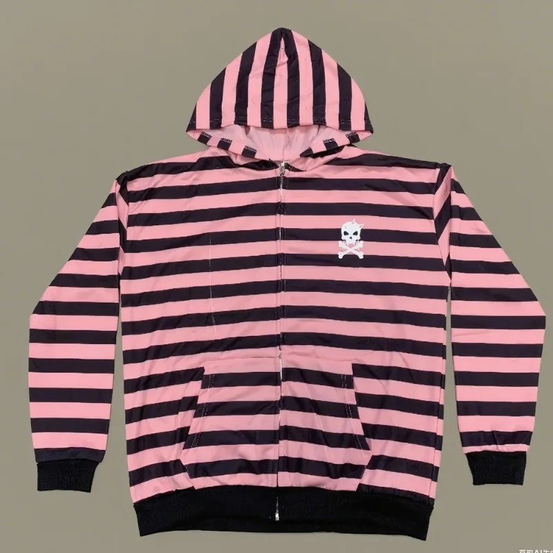 Pink and black striped hooded zipper jacket autumn hooded cardigan loose zipper couple's casual hip-hop style
Pink and black striped hooded zipper jacket autumn hooded cardigan loose zipper couple's casual hip-hop style