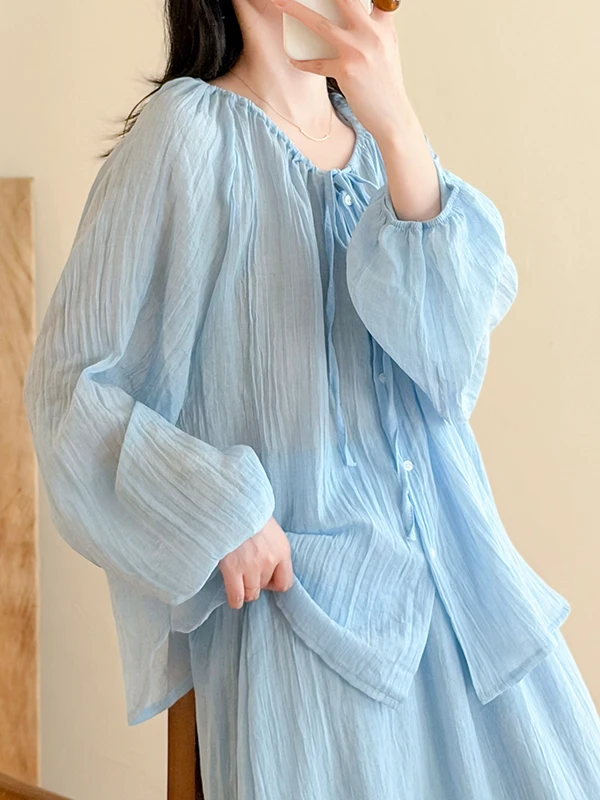 Summer 2026 Women's Loose Fit Sun Protection Shirt Gentle Style Anti-Aging Top with Tie Casual Bubble Sleeve Cotton Blend
Summer 2026 Women's Loose Fit Sun Protection Shirt Gentle Style Anti-Aging Top with Tie Casual Bubble Sleeve Cotton Blend