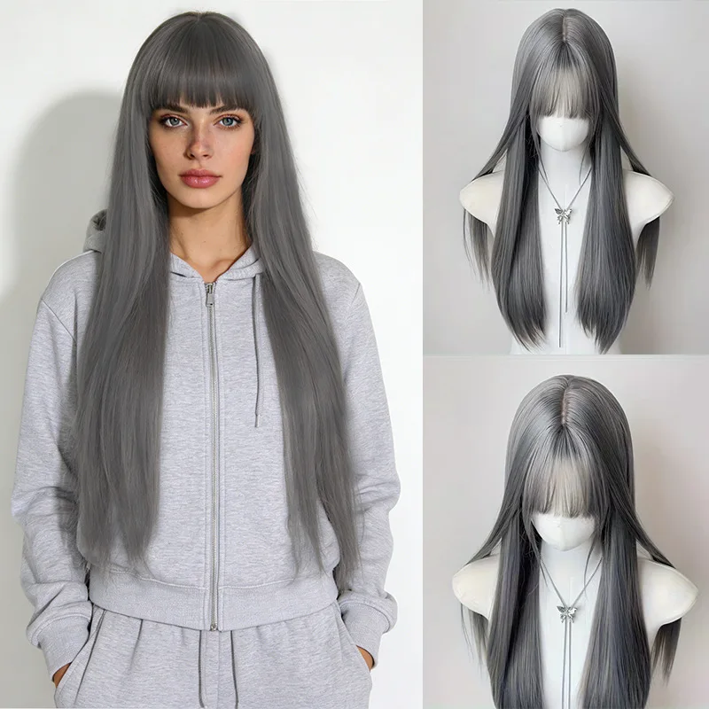 High Quality Silver Gray Hair Wig Women Air Bangs Long Straight Lace Front Synthetic Full Wig For Daily Wear Party
High Quality Silver Gray Hair Wig Women Air Bangs Long Straight Lace Front Synthetic Full Wig For Daily Wear Party