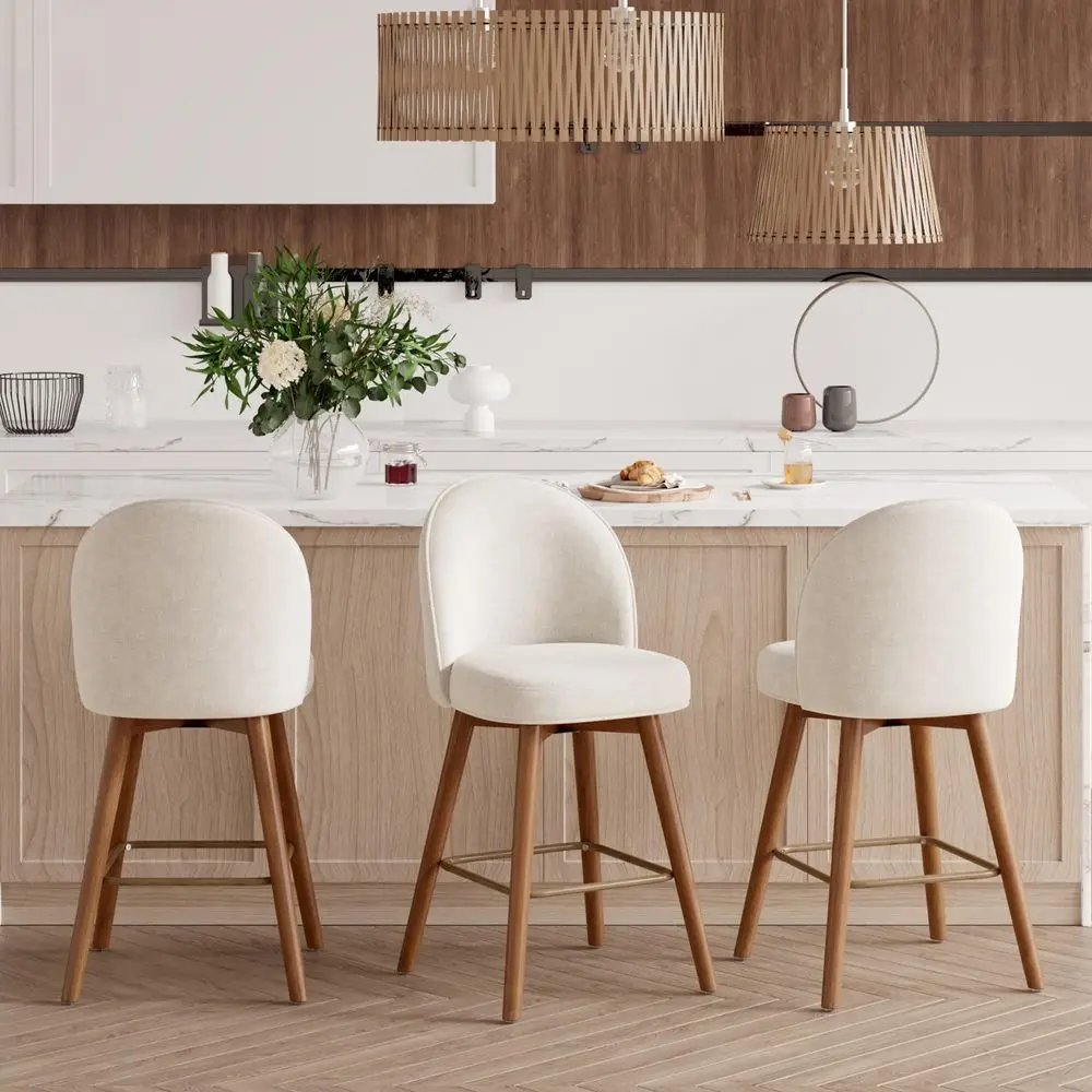 Swivel Bar Stools Set of 3, Chic Upholstered Counter Height26IN Bar Chair with Back, Solid Wood Legs and Footrest, Comfortable
Swivel Bar Stools Set of 3, Chic Upholstered Counter Height26IN Bar Chair with Back, Solid Wood Legs and Footrest, Comfortable