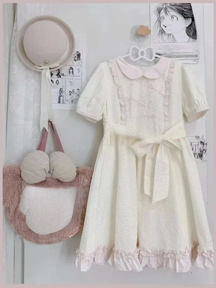 Sweet Lovely Short Sleeve Women Bow Apricot Dress Set Kawaii Lace Puff Sleeve One Piece Dresses Vintage Japan Chic Summer New
Sweet Lovely Short Sleeve Women Bow Apricot Dress Set Kawaii Lace Puff Sleeve One Piece Dresses Vintage Japan Chic Summer New