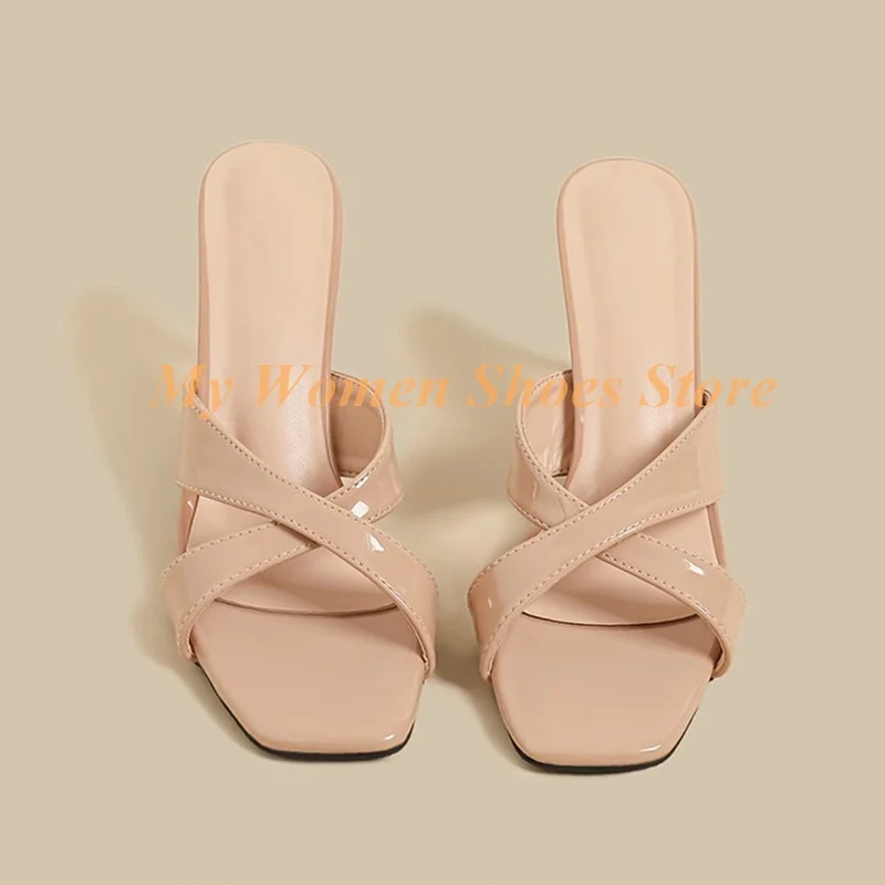 Cross Strap Nude Patent Leather Slippers Square Toe Slip On Runway 2026 Summer Black Women Dress Shoes Thin High Heels Solid
Cross Strap Nude Patent Leather Slippers Square Toe Slip On Runway 2026 Summer Black Women Dress Shoes Thin High Heels Solid