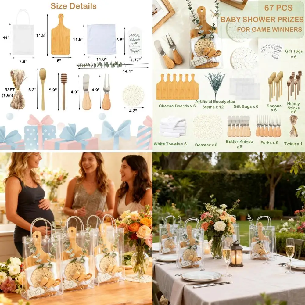 67-Piece Bamboo Cheese Board Set with Serving Tools, Towel, Coaster, and Gift Bags for Baby Shower Favors
67-Piece Bamboo Cheese Board Set with Serving Tools, Towel, Coaster, and Gift Bags for Baby Shower Favors