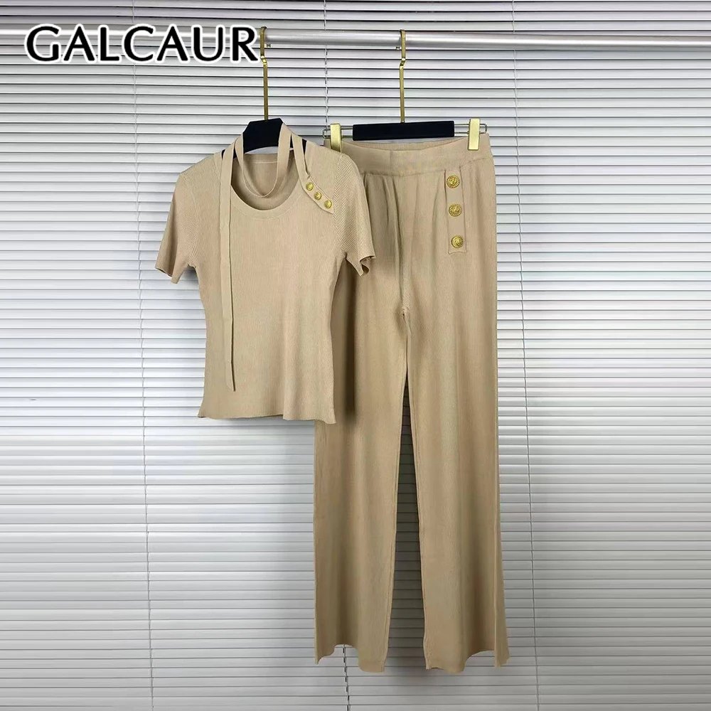 GALCAUR Slimming Spliced Buttons Two Piece Set for Women Round Neck Short Sleeves Top Patchwork Elastic Waist Pant Sets Female
GALCAUR Slimming Spliced Buttons Two Piece Set for Women Round Neck Short Sleeves Top Patchwork Elastic Waist Pant Sets Female
