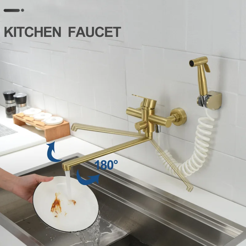In-Wall Brushed Gold Extra Long Spout Kitchen Sink Faucet Black Hot Cold Double Hole Washbasin Mixer Water Tap Stainless Steel
In-Wall Brushed Gold Extra Long Spout Kitchen Sink Faucet Black Hot Cold Double Hole Washbasin Mixer Water Tap Stainless Steel