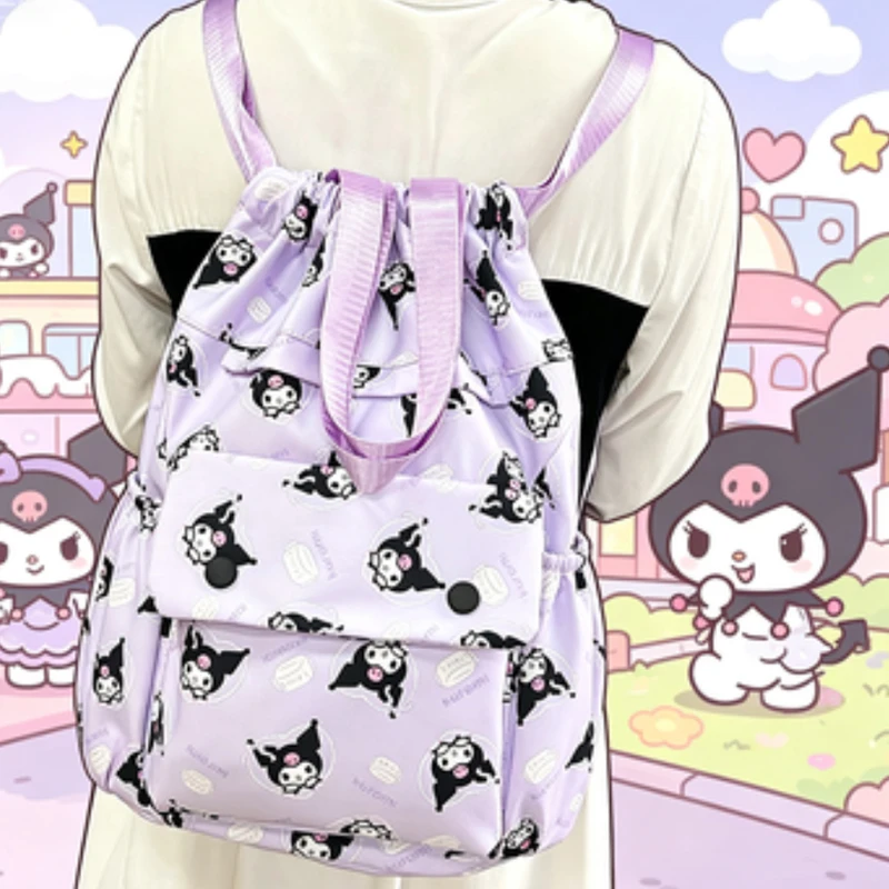 Hello Kittys Girl Backpack Student Bound Pocket Draw Rope Large Capacity One Shoulder Tutorial Student Bags for Woman