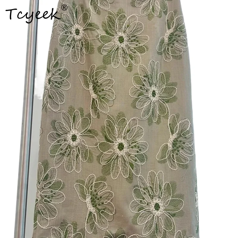 Tcyeek 100% Polyester Skirts for Woman Heavy Industry Embroidery Straight Tube Back Slit Medium Long Gray Green Women Skirt 치마
Tcyeek 100% Polyester Skirts for Woman Heavy Industry Embroidery Straight Tube Back Slit Medium Long Gray Green Women Skirt 치마