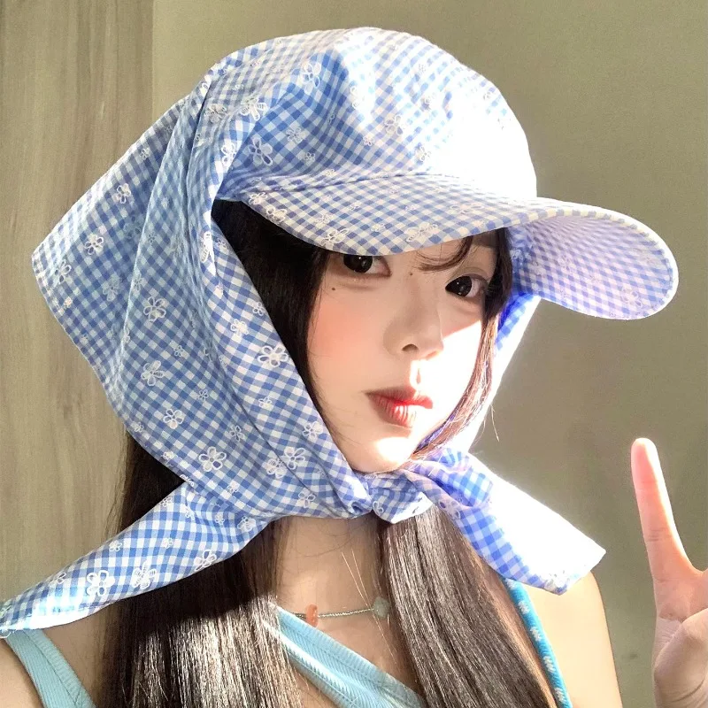 Ins Fresh Color Matching Plaid Embroidered Headscarf Hats for Women Summer Travel Sunscreen Versatile Fashion Strap Sun Hat
Ins Fresh Color Matching Plaid Embroidered Headscarf Hats for Women Summer Travel Sunscreen Versatile Fashion Strap Sun Hat